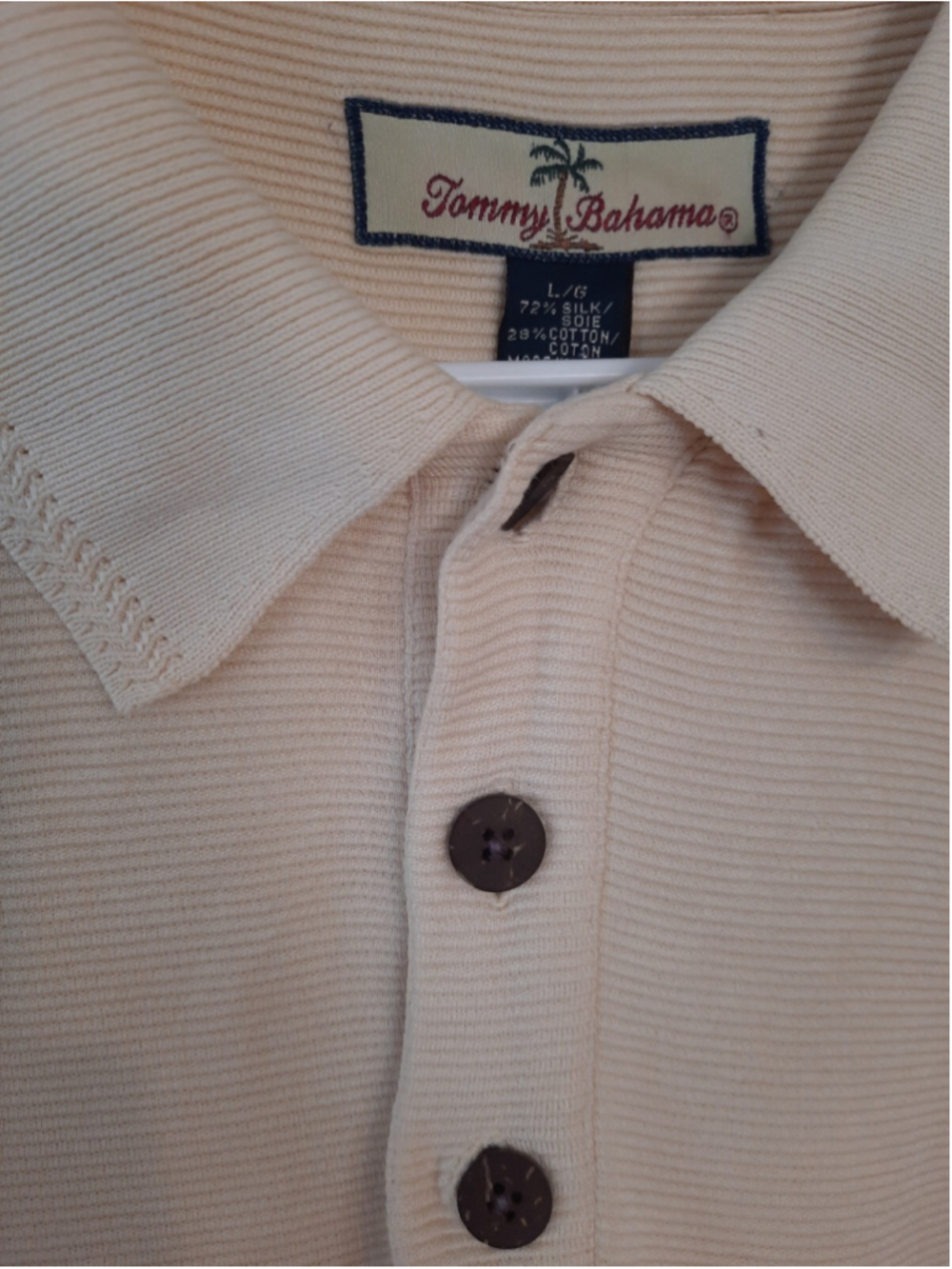 Tommy Bahama Mens Large Polo Golf Shirt. Yellow And White Striped